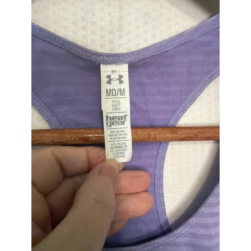 Under Armour HeatGear Purple Striped Racerback Tank Top Fitted Medium - Picture 5 of 9
